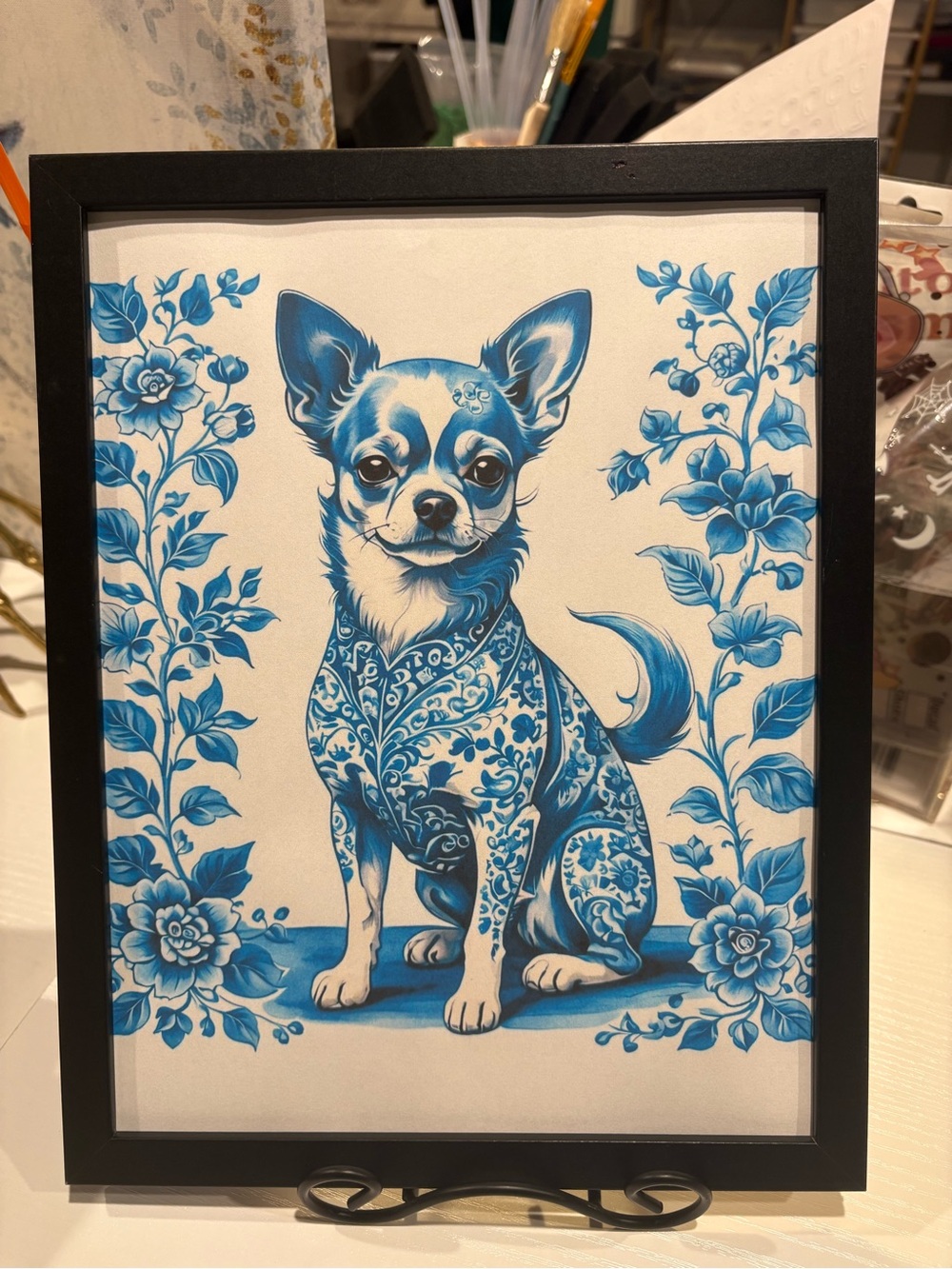 Chinoserie Floral Chihuahua Framed 8x10 Art Print